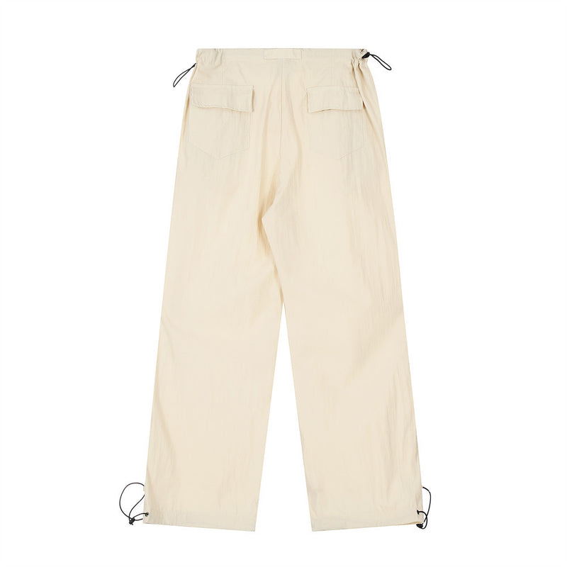 Men Sweatpants Pleated Casual Straight-Leg Overalls Men's Loose Solid Color Thin Sports Drawstring Ankle-Tied Trousers