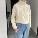 Women Winter Knitted Sweater Zipper and Lapel Sweater Loose Casual Women's Clothing 1t816
