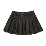 Women Skirt High Waist PU Leather Skirt Pleated Skirt