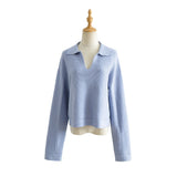 Women Sweater Knitwear Winter V-neck Solid Color Sweater Long Sleeve Short Pullover