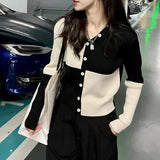 Women Knitwear Autumn Checkerboard Sweater Loose Knitted Cardigan