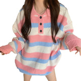 Women Knitwear Autumn and Winter Striped Polo Collar Knitwear Sweater