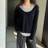 Women Knitted Two-Piece Set Spring Loose Sweater round Neck Vest Blouse Ab29