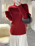 Women Knitted Pullover High Neck Split Autumn Winter Sweater Casual Bottoming Shirt