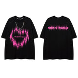 Men T Shirt Hip Hop Heart Graffiti Necklace Short Sleeve T-shirt
