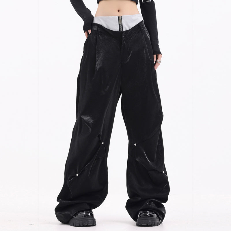 Men Sweatpants Pleated Loose Wide-Leg Pants Straight Casual Pants Floor Pants