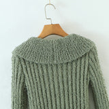 Women Sweater Knit Wear Large Wave Lapel Knitted Cardigan Ruffled Flared Sleeve Sweater
