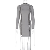 Women Dresses Spring Sexy Hollow out Long Sleeve Narrow Dress