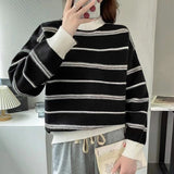 Women Knitwear Autumn and Winter Striped round Neck Sweater Loose Sweater