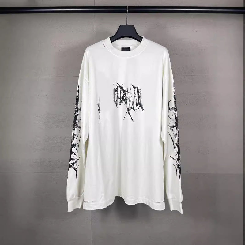 Mens T-shirts Balen Paris Classic LOGO Art Sanskrit Font Loose Long Sleeves