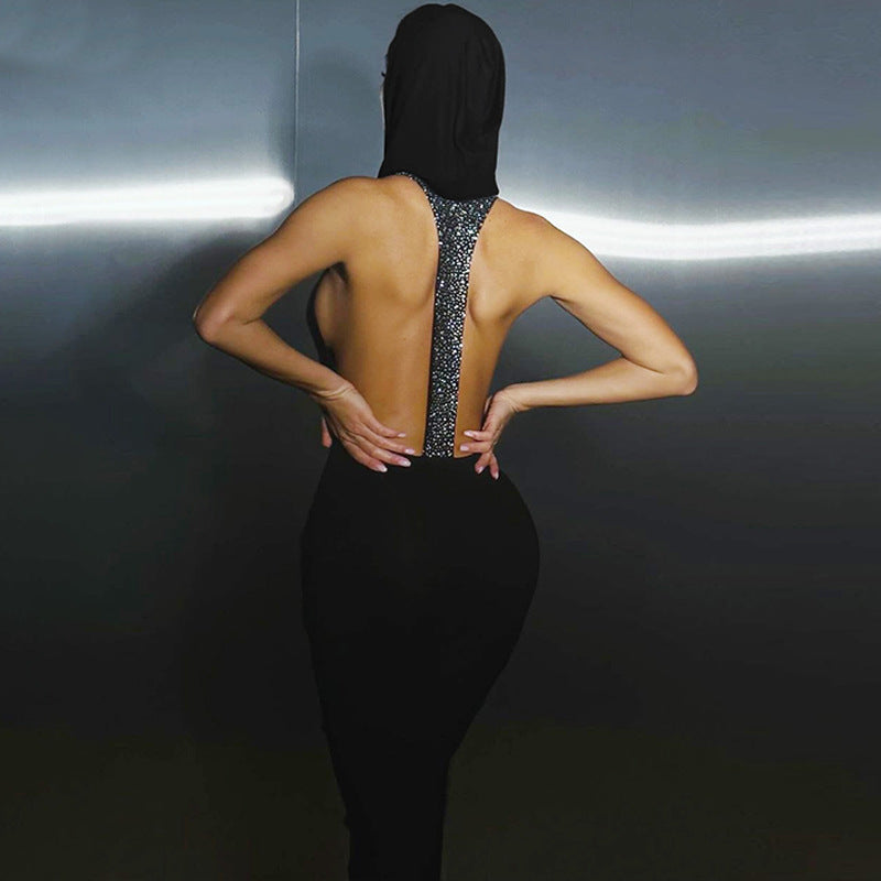 Women Dresses Spring Sexy Backless Hooded Slim Fit Sleeveless Dress