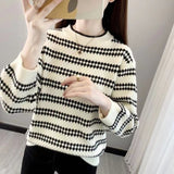 Women Knitted Pullover Turtleneck Striped Pullover Autumn and Winter Loose Knitted Bottoming Shirt Top