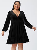 Women Dress Autumn and Winter V-neck Long Sleeve Sexy Velvet Dress