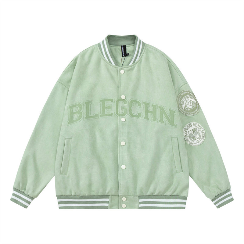 Men Jacket Coat Embroidered Baseball Uniform Jacket Men's Autumn and Winter Loose Stand Collar Coat