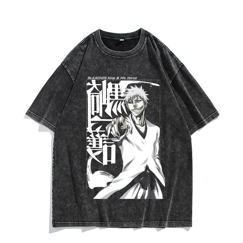 Washed old T-shirt American retro animation short sleeve