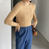 Women Cardigan Sweater Autumn Top round Neck Cropped Cardigan Sweater Button Long Sleeve Knitted Coat 8t7329