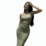 Women Dresses Spring Sheath Long Skirt Vest Dress (Csm202403)
