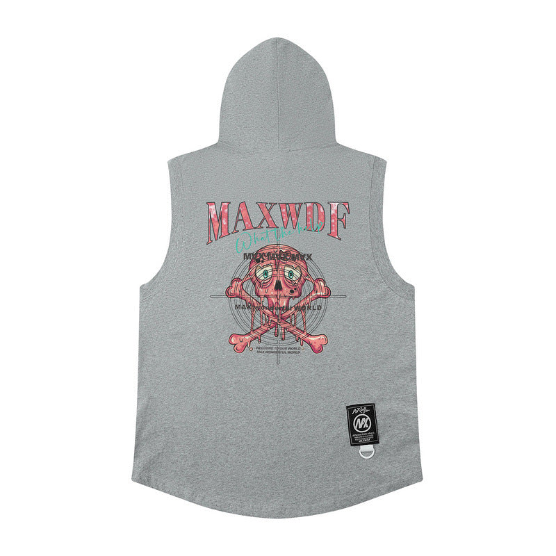 Men Vest Cartoon Sleeveless Hooded Sweater Loose I Vest Men and Women Couple