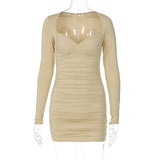 Women Dresses Spring V Long Sleeve Slim Fit Dress