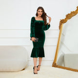 Women Dress Square Collar Sheath Dress