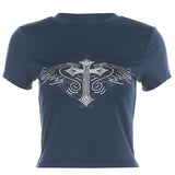 Women T-shirt Summer round Neck Short Sleeves Rhinestone Short Bare Midriff Slim Fit T-shirt