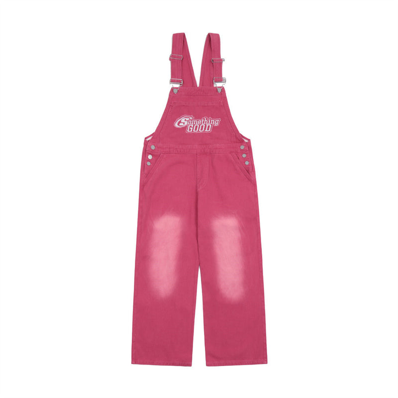 Women Pants Washed Do the Old Cowboy Suspender Pants Embroidered Trousers Loose Suspenders