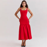 Women Dresses Sexy Dress Red Suspender Skirt Spring Dress Sexy Dress (Lbk0409)