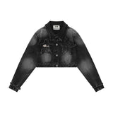 Women Jacket Five-Pointed Star Affixed Cloth Embroidered Short Denim Jacket
