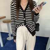 Women Knitwear Autumn and Winter V-neck Striped Sweaters Cardigan