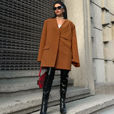 Women Trench Coat Autumn and Winter Leisure Baggy Coat Long Sleeve V-neck