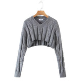 Women Sweater Knitwear V-neck Pullover Sweater Cropped Midriff-Baring Knitted Sweater Top