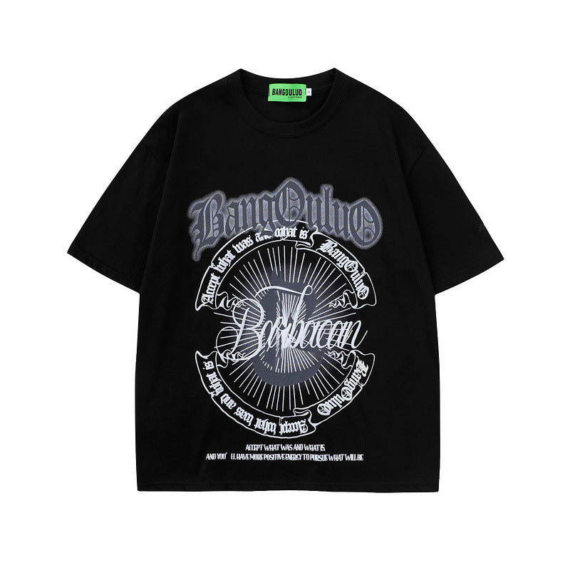 Men T Shirt Gothic Alphabet Graffiti Print Short Sleeve T-shirt
