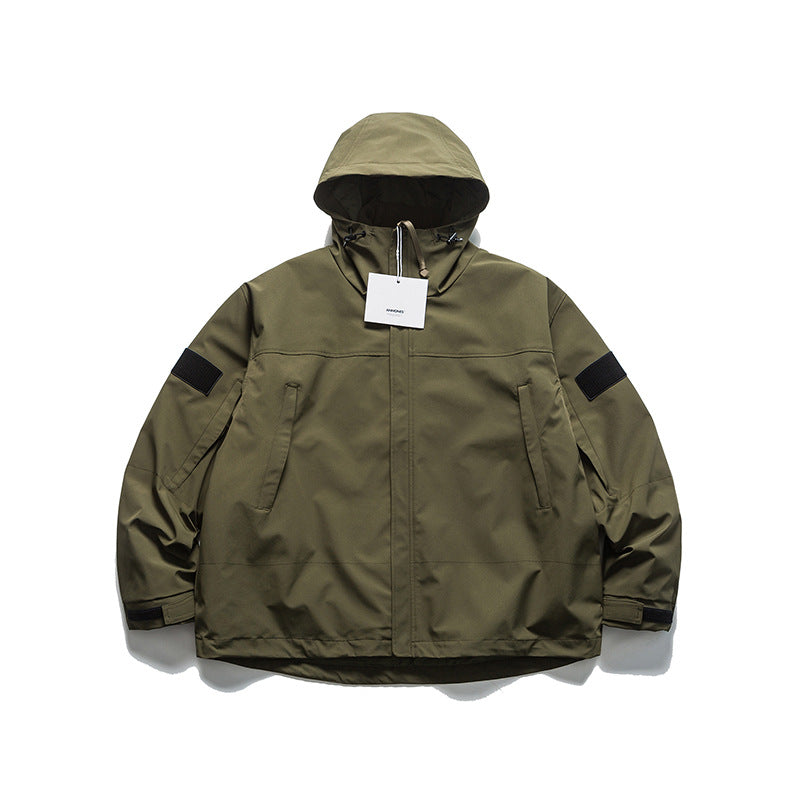 Unisex Winter Cotton Coat Velcro Decorative Hooded Cotton-Padded Coat Retro Warm Three-in-One Cotton-Padded Coat