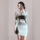 Women Maxi Dress Autumn and Winter Long Sleeve Narrow Knitted Dress