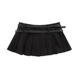 Women Skirt Double Belt Pleated Skirt Women's Summer Short Skirt