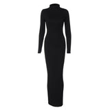 Women Dresses Fall High Collar Slim Fit Long Sleeves Dress