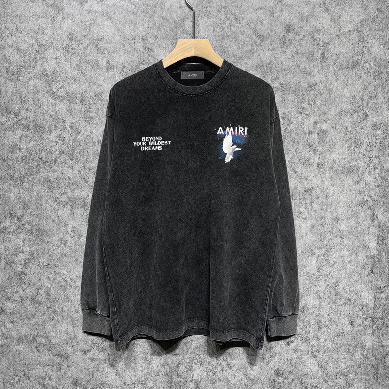 Amiri Long-Sleeve Shirt Pigeon Pattern Vintage Long Sleeve T-shirt