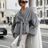 Women Trench Coat Knitted Retro V-neck Coat
