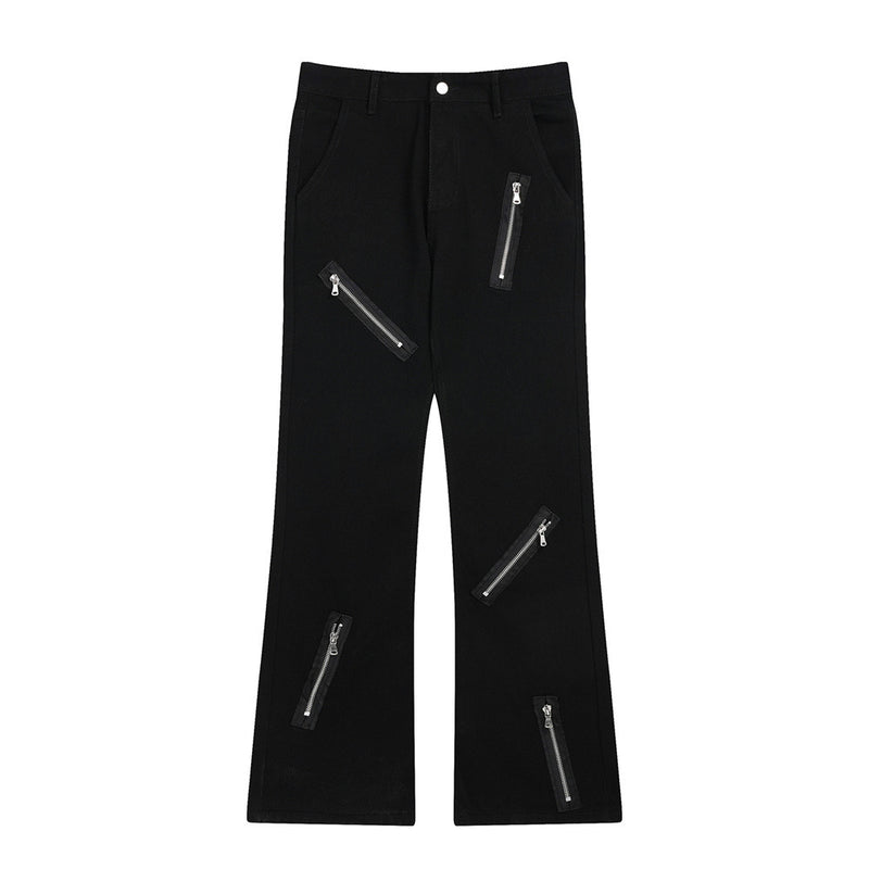 Men Sweatpants Punk Rock Zipper Stitching Jeans