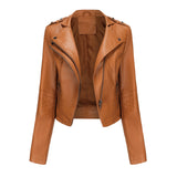 Red Leather Jacket Spring and Autumn Leather Women's Rivet Coat Zipper Leather Jacket