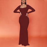 Women Dresses Casual Long Sleeve Slim Fit Camisole Dress (Bla0420)