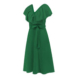 Women Date Dress Sexy A- line Skirt Lotus Leaf Large V-neck Dress