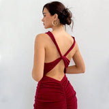 Women Dress round Neck Backless Party Slim-Fit Sheath Dress