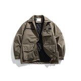 Unisex Winter Cotton Coat Three-Dimensional Pocket Decoration Lapel Cotton-Padded Coat Retro Workwear Shirt Cotton-Padded Jacket