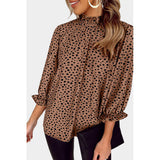 Beth Dutton Wardrobe Leopard Print Pleated Collar Ruffled Chiffon Shirt Women's Loose Long Sleeve Pullover Shirt