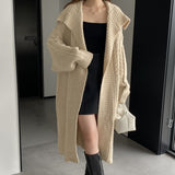 Women Cardigan Sweater Autumn Sweater Coat Lapel Loose Long Sweater W2353
