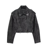 Women Leather Jacket Washed Old Imitation Leather Motorcycle Clothing Leather Coat Autumn PU Leather Short Jacket