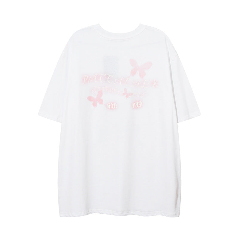 Men T Shirt Summer Butterfly Graffiti Puff Print Couple Short Sleeve T-shirt