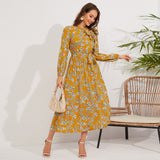 Women Date Dress Autumn and Winter Leisure Floral Print Long Sleeve Dress