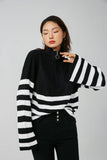 Women Sweater Knit Wear Zipper Striped Sweater Autumn and Winter Turtleneck Knitted Cardigan